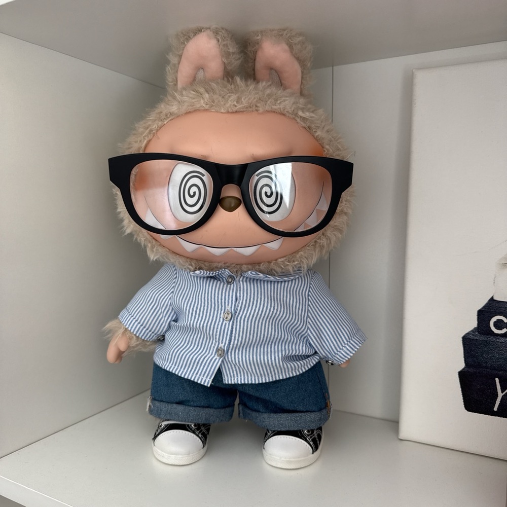 Cute Plush Toy with Glasses and Striped Shirt